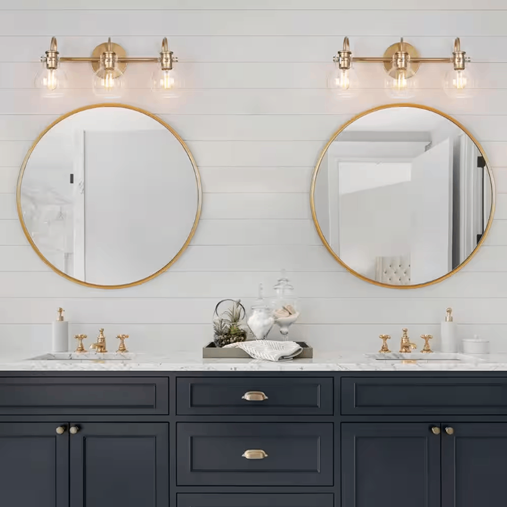 Robb Modern 3-Light Gold Bathroom Vanity Light Interior Powder Room Lighting with Clear Globe Shades